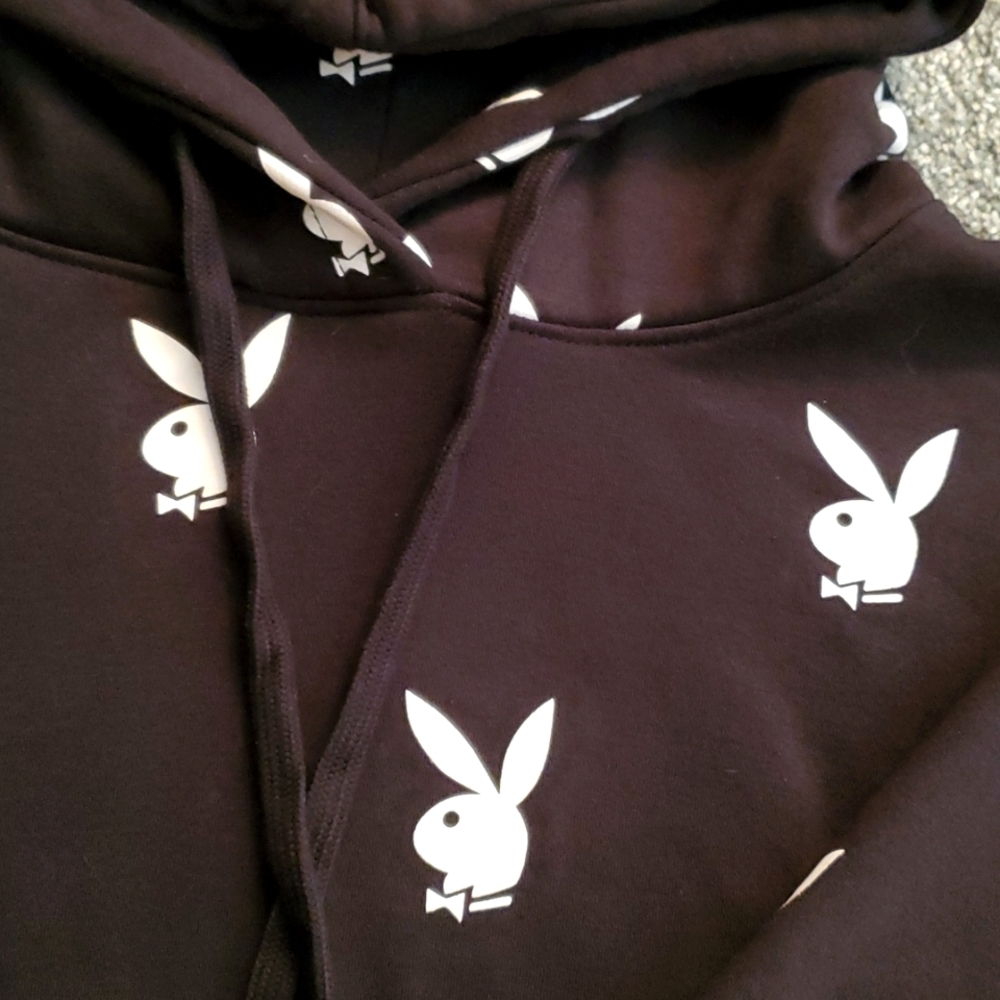 Playboy X Missguided black and white bunny head cropped hoodie sz S (10) - Picture 4 of 10